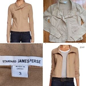 JAMES PERSE $325 Khaki Tan Twill Moto Jacket JP3 sz Womens MED EUC